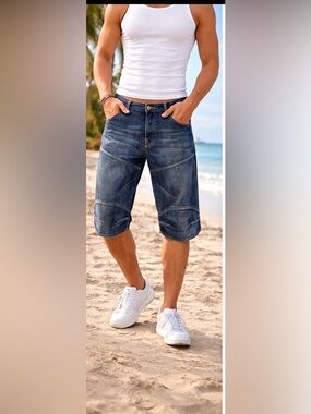 Vintage G Star Custom Capri Biker Jean Shorts Size 36